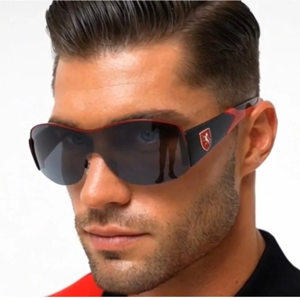 Designer Shield Sunglasses  Black Lens Red Sport Fashion Outdoor Driving‎ Lentes